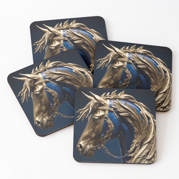 Item preview, Majestic Golden and Blue Horse - Regal Elegance in Motion designed and sold by Omtatsat.