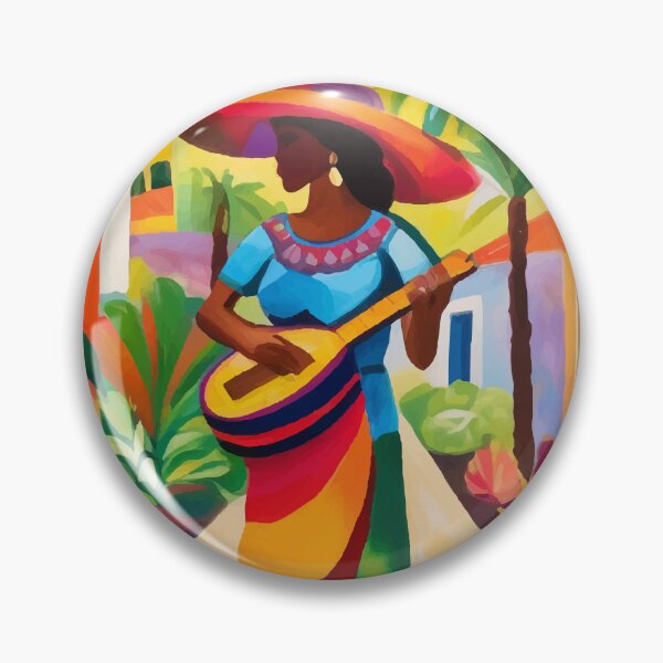 Item preview, Mexican woman playing the ukulele, colorful art designed and sold by PalmitoDecor.