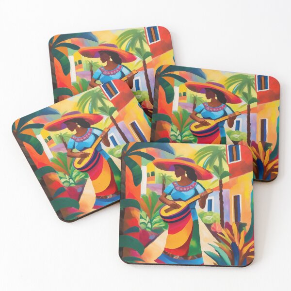 Item preview, Mexican woman playing the ukulele, colorful art designed and sold by PalmitoDecor.