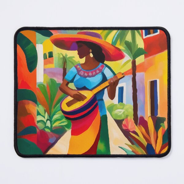 Item preview, Mexican woman playing the ukulele, colorful art designed and sold by PalmitoDecor.