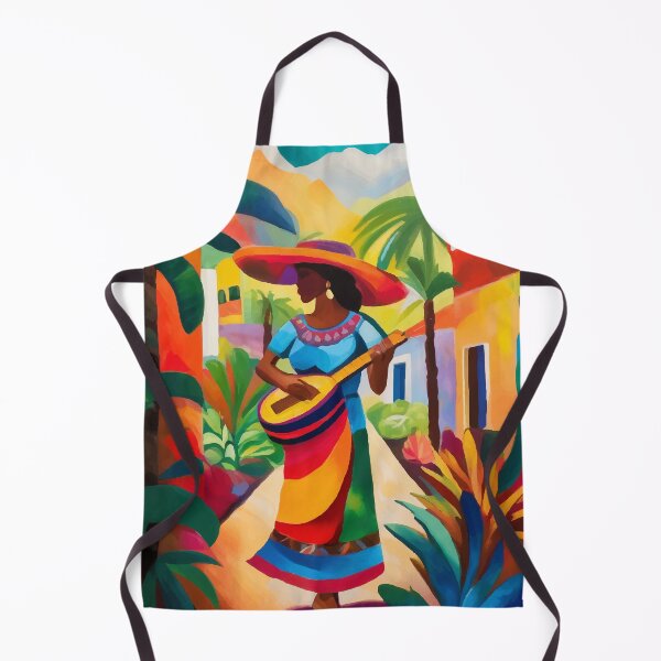 Item preview, Mexican woman playing the ukulele, colorful art designed and sold by PalmitoDecor.