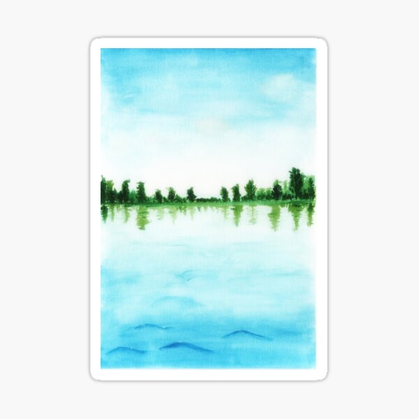 Item preview, Watercolor blue lake nature art designed and sold by Yarlseri.