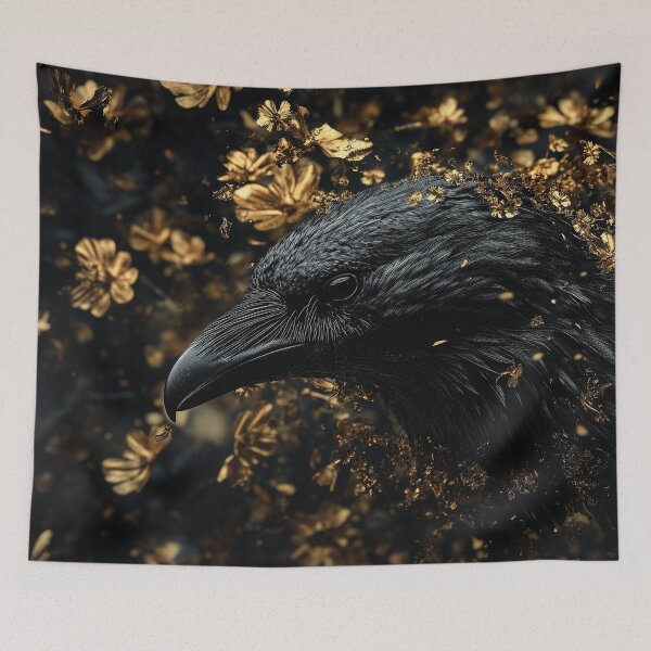Item preview, Raven with Flowers in Black and Gold designed and sold by Nakolepsi.