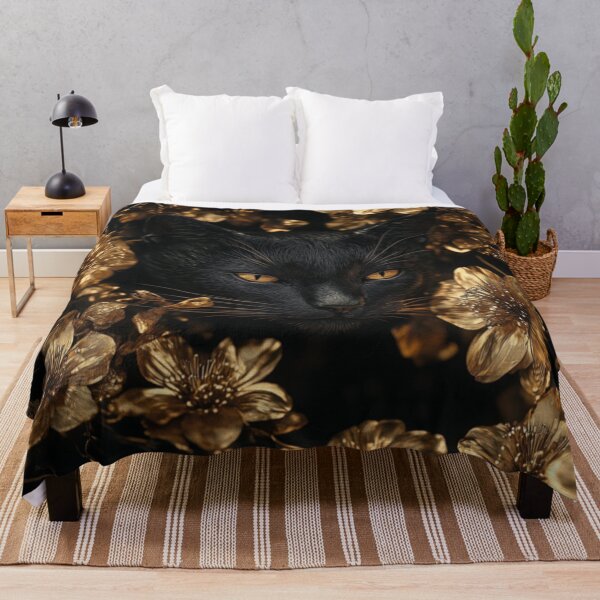 Item preview, Cat with Flowers in Black and Gold designed and sold by Nakolepsi.