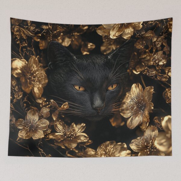 Item preview, Cat with Flowers in Black and Gold designed and sold by Nakolepsi.