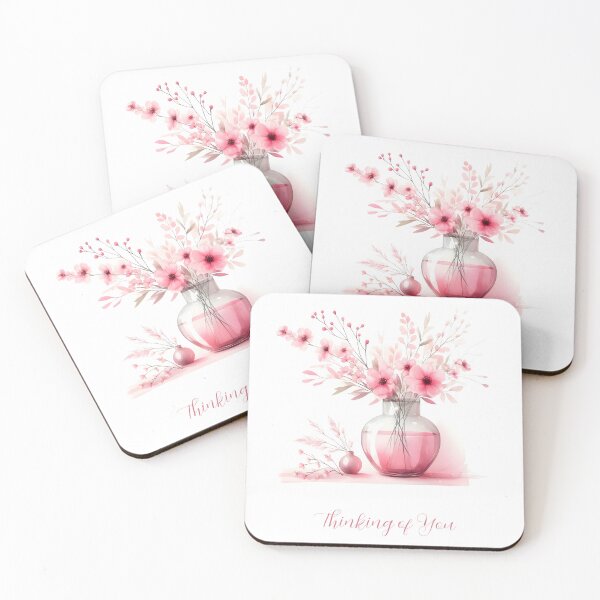 Item preview, Thinking of You Pink Vase and Flowers Sympathy designed and sold by ZanyPaintbrush.
