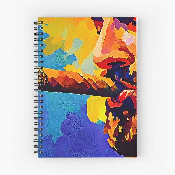 Aperçu de l'œuvre Homme avec barbe tenant un cigare dans des tons bleus, oranges et jaunes vibrants Art abstrait IA générative créée et vendue par OlfactoART Studio.