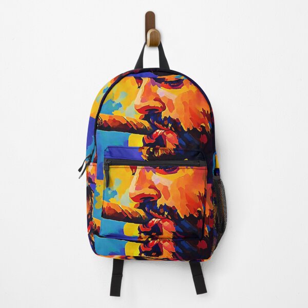 Item preview, Hombre con barba sosteniendo un cigarro en vibrantes tonos azules, naranjas y amarillos Arte abstracto Inteligencia artificial generativa designed and sold by OlfactoART Studio.