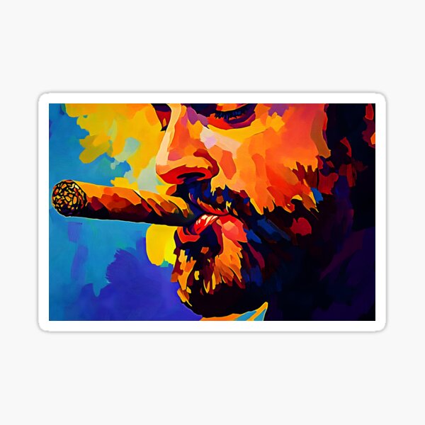 Item preview, Man with Beard Holding Cigar in Vibrant Blues, Oranges, and Yellows Abstract Art Generative AI designed and sold by OlfactoART Studio.