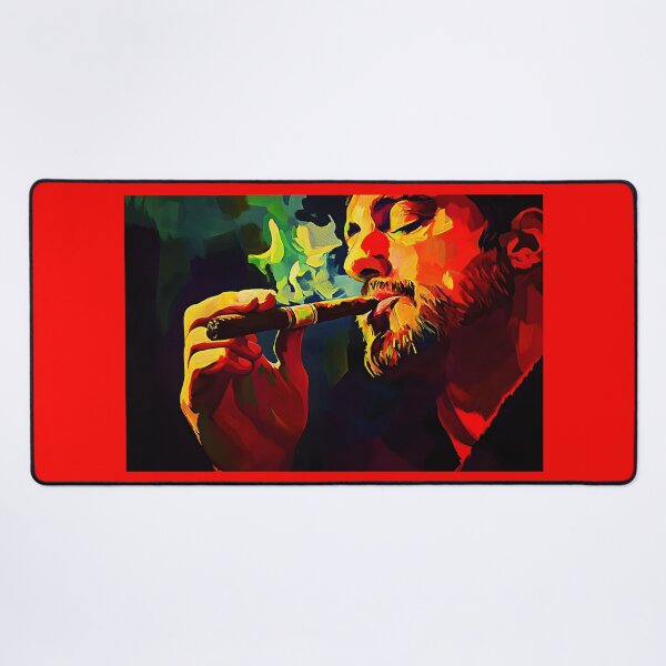 Item preview, Man Enjoying Cigar with Colorful Swirls of Smoke in Warm, Vivid Colors Digital AI Art designed and sold by OlfactoART Studio.