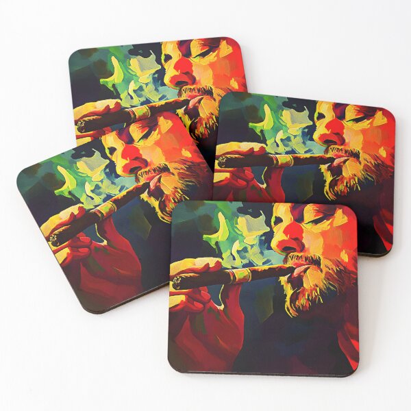 Item preview, Man Enjoying Cigar with Colorful Swirls of Smoke in Warm, Vivid Colors Digital AI Art designed and sold by OlfactoART Studio.
