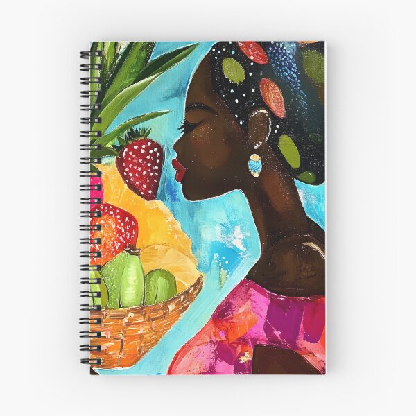 Item preview, Woman with Colorful Headscarf Holding Basket of Vibrant Fruits Against Bright Abstract Background designed and sold by OlfactoART Studio.