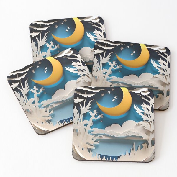 Item preview, Papercut Illustration of Night Moon | Mystical Moonlit Design | Elegant Night Sky Paper Cut Art | Whimsical Moonlight Paper Art designed and sold by PaintedPixels01.
