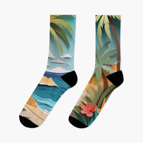 Artikelvorschau, Papierschnitt-Illustration eines Strandes auf Hawaii | Tropische Strandszene | Ruhige Küsten-Papierschnitt-Kunst | Wunderliche Inselstimmung entworfen und verkauft von PaintedPixels01.