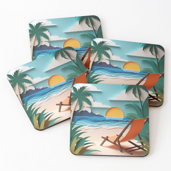 Artikelvorschau, Papierschnitt-Illustration eines Strandes auf Hawaii | Tropische Strandszene | Ruhige Küsten-Papierschnitt-Kunst | Wunderliche Inselstimmung entworfen und verkauft von PaintedPixels01.