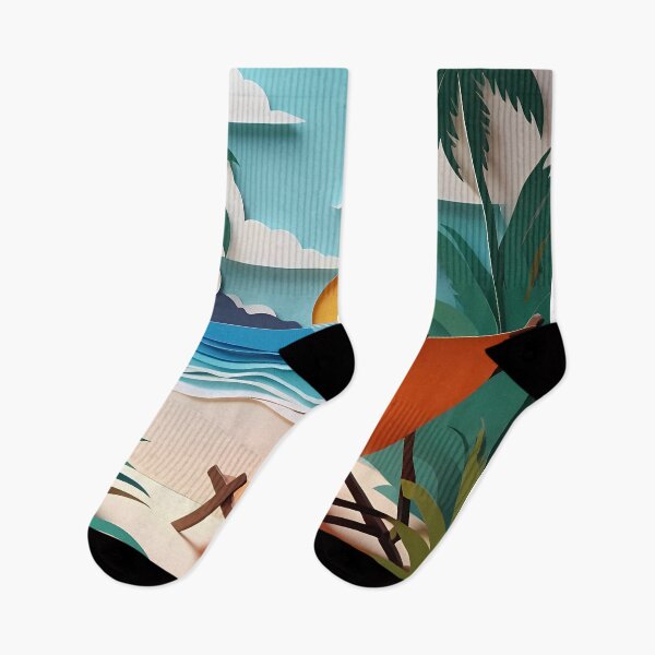 Artikelvorschau, Papierschnitt-Illustration eines Strandes auf Hawaii | Tropische Strandszene | Ruhige Küsten-Papierschnitt-Kunst | Wunderliche Inselstimmung entworfen und verkauft von PaintedPixels01.