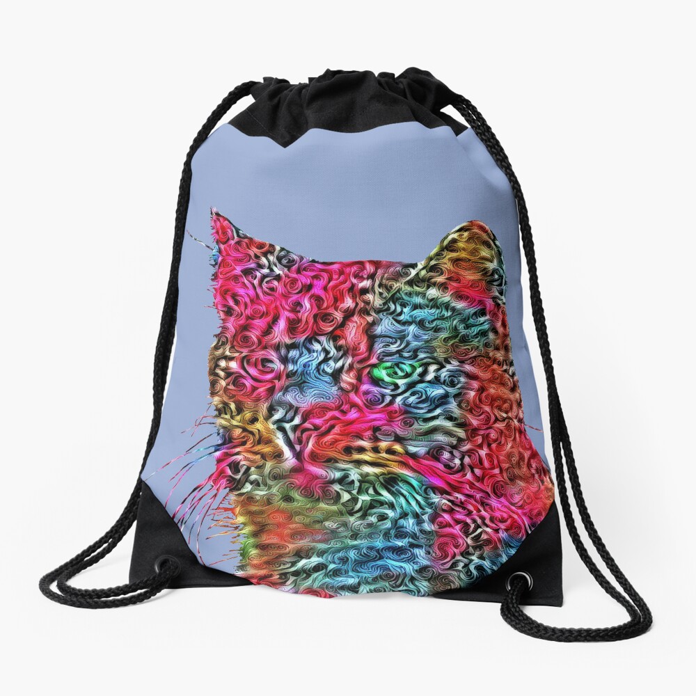 Artificial neural style Rose wild cat Drawstring Bag