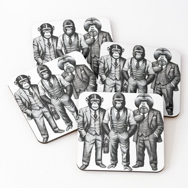 Item preview, Vintage Black and White Retro wild monkeys chimps primates Animal Art – Detailed Illustration Collection for Apparel and Home Decor designed and sold by harmzk90.