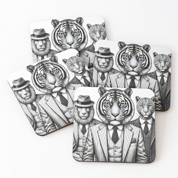 Item preview, Vintage Black and White Retro wild cats lions tiger Animal Art – Detailed Illustration Collection for Apparel and Home Decor designed and sold by harmzk90.