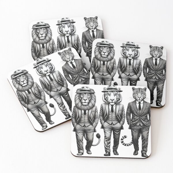 Item preview, Vintage Black and White Retro wild cats lions tiger Animal Art – Detailed Illustration Collection for Apparel and Home Decor designed and sold by harmzk90.