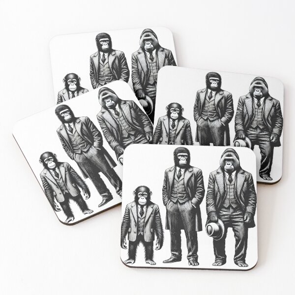 Item preview, Vintage Black and White Retro monkeys chimps primates Animal Art – Detailed Illustration Collection for Apparel and Home Decor designed and sold by harmzk90.