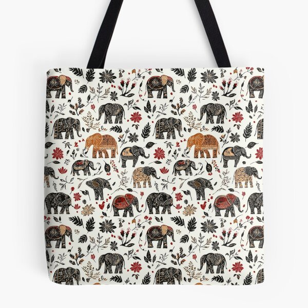 Item preview, Folk-inspired elephant motif with natural elements designed and sold by Piotrek0001.