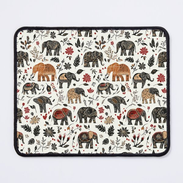 Item preview, Folk-inspired elephant motif with natural elements designed and sold by Piotrek0001.