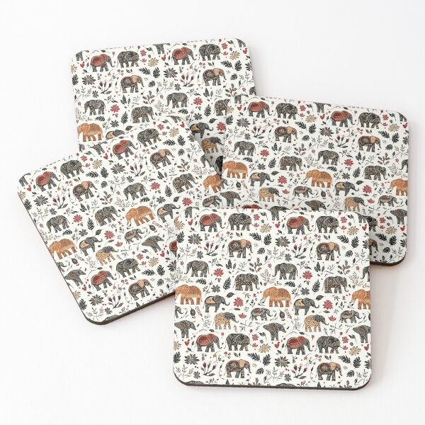 Item preview, Folk-inspired elephant motif with natural elements designed and sold by Piotrek0001.