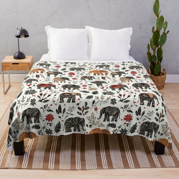 Item preview, Folk-inspired elephant motif with natural elements designed and sold by Piotrek0001.