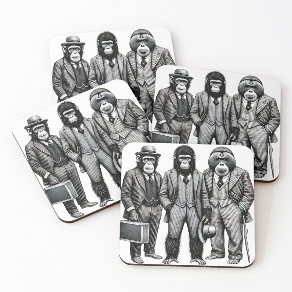 Item preview, Vintage Black and White Retro monkeys chimps Animal Art – Detailed Illustration Collection for Apparel and Home Decor designed and sold by harmzk90.