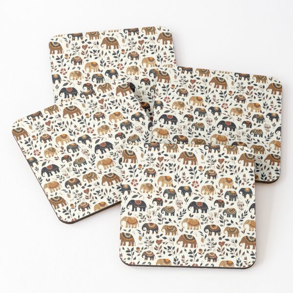 Item preview, Intricate folk textile pattern with elephants designed and sold by Piotrek0001.