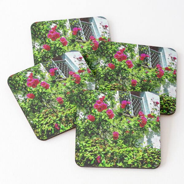 Item preview, Charming watercolor of roses climbing a rustic house facade designed and sold by GestaltImagery.