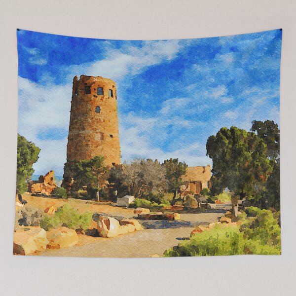 Item preview, Watercolor painting of Desert View Watchtower at Grand Canyon, Arizona designed and sold by GestaltImagery.