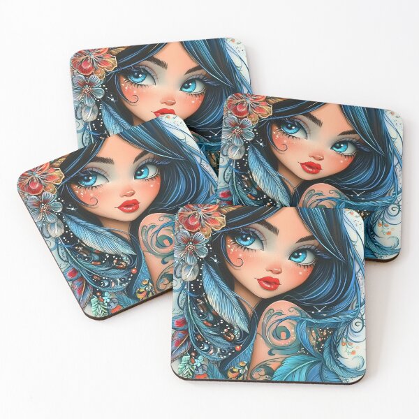 Item preview, Enchanting girl with flowers and blue hair art designed and sold by Artessie.