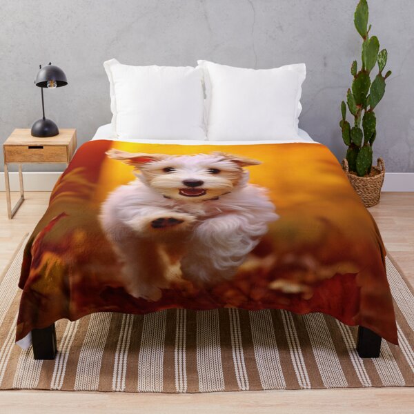 Item preview, Active healthy puppy running with open mouth sticking out tongue in the forest on autumn designed and sold by anytka.