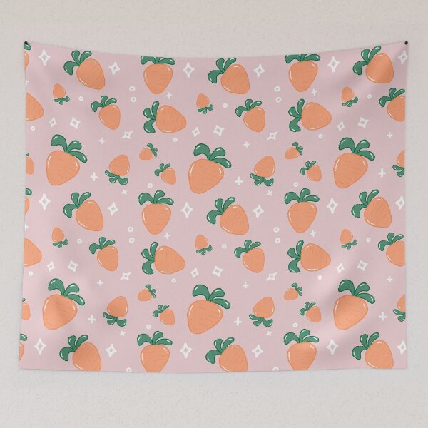Item preview, A playful pattern on a light pink backdrop features cartoonish carrots interspersed with whimsical shapes like diamonds, plus signs, and circles. designed and sold by Nitthawan.