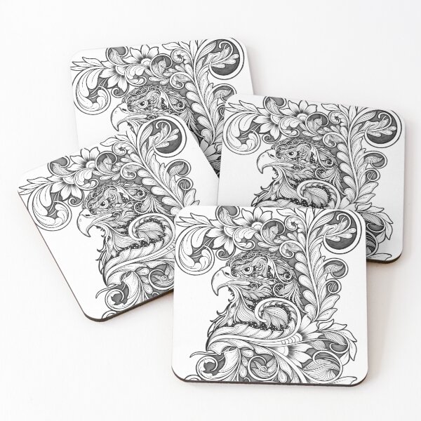 Item preview, Majestic Eagle with Intricate Floral Motifs – Symbolic Line Art Design designed and sold by DianaZenArt.