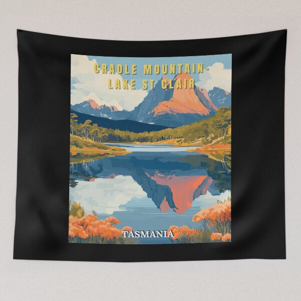 Item preview, Cradle Mountain-Lake St Clair National Park in Tasmania Retro Travel Art Landscape designed and sold by MaateoDesign.
