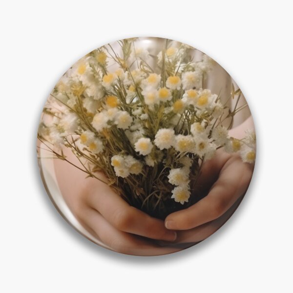 Item preview, Close up a woman's hands holding a camomile flowers bouquet. Cottagecore aesthetics designed and sold by anytka.