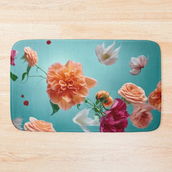 Item preview, Beautiful spring flowers flying in the air, against teal background. Creative spring floral layout. Minimal birthday, valentines or wedding concept designed and sold by anytka.