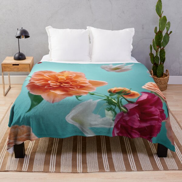 Item preview, Beautiful spring flowers flying in the air, against teal background. Creative spring floral layout. Minimal birthday, valentines or wedding concept designed and sold by anytka.