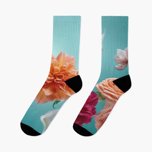 Item preview, Beautiful spring flowers flying in the air, against teal background. Creative spring floral layout. Minimal birthday, valentines or wedding concept designed and sold by anytka.