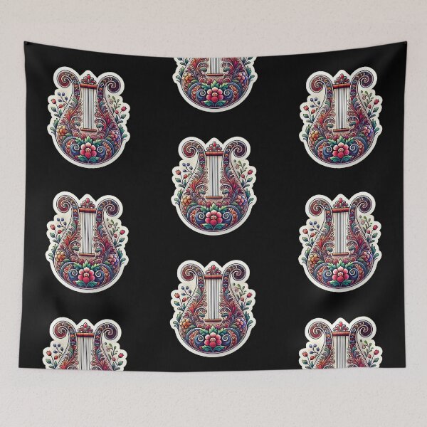 Item preview, Intricate Floral Lyre Design - Colorful and Ornate Musical Art designed and sold by Psycho-Crazy.