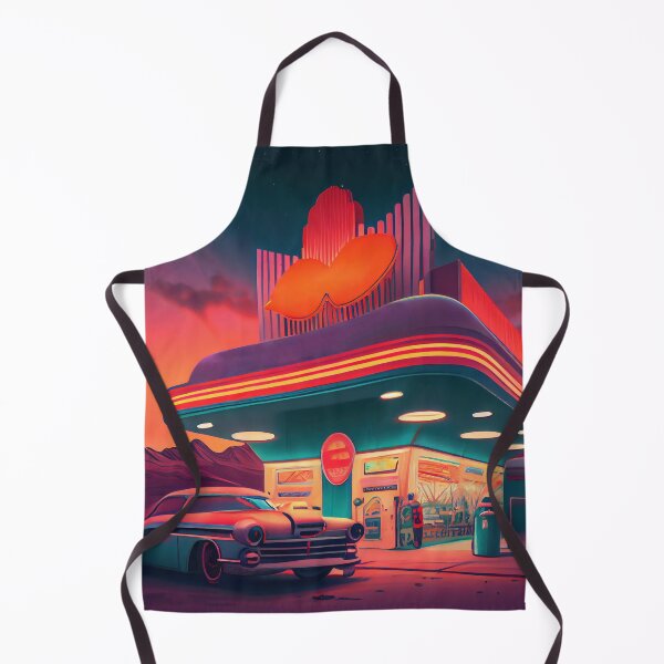 Item preview, The futuristic retro landscape of the 80s. Illustration of the petrol station and car in retro style. Suitable for the design of the 80s style designed and sold by anytka.