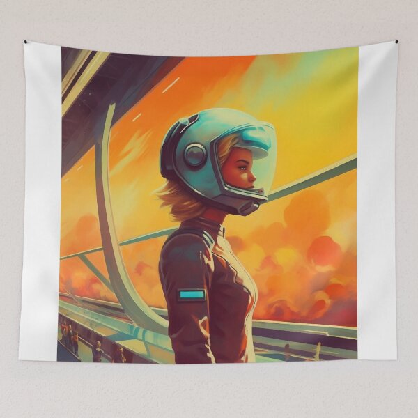 Item preview, A woman in a helmet standing confidently on a bridge. designed and sold by anytka.