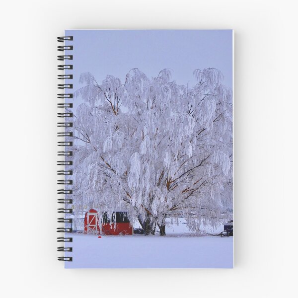 Item preview, Frost covered tree and red shed designed and sold by Cblifeisgood.