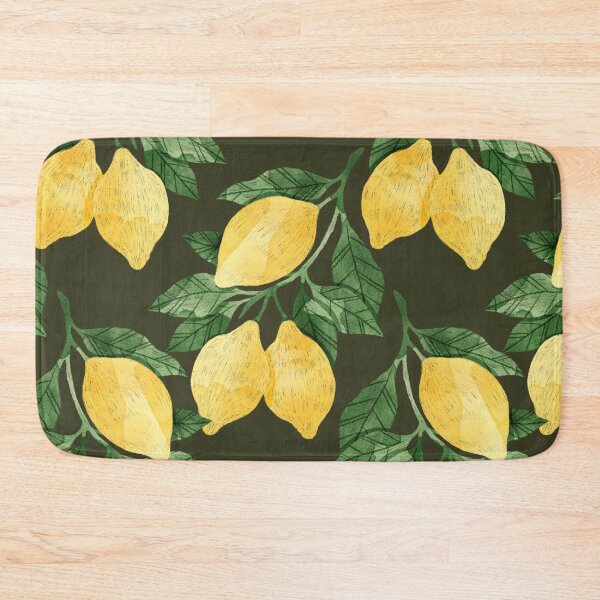 Item preview, Lemons illustration with green leaves on dark green background designed and sold by helga-wigandt.