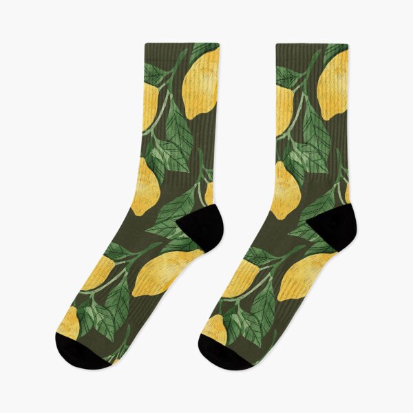 Item preview, Lemons illustration with green leaves on dark green background designed and sold by helga-wigandt.