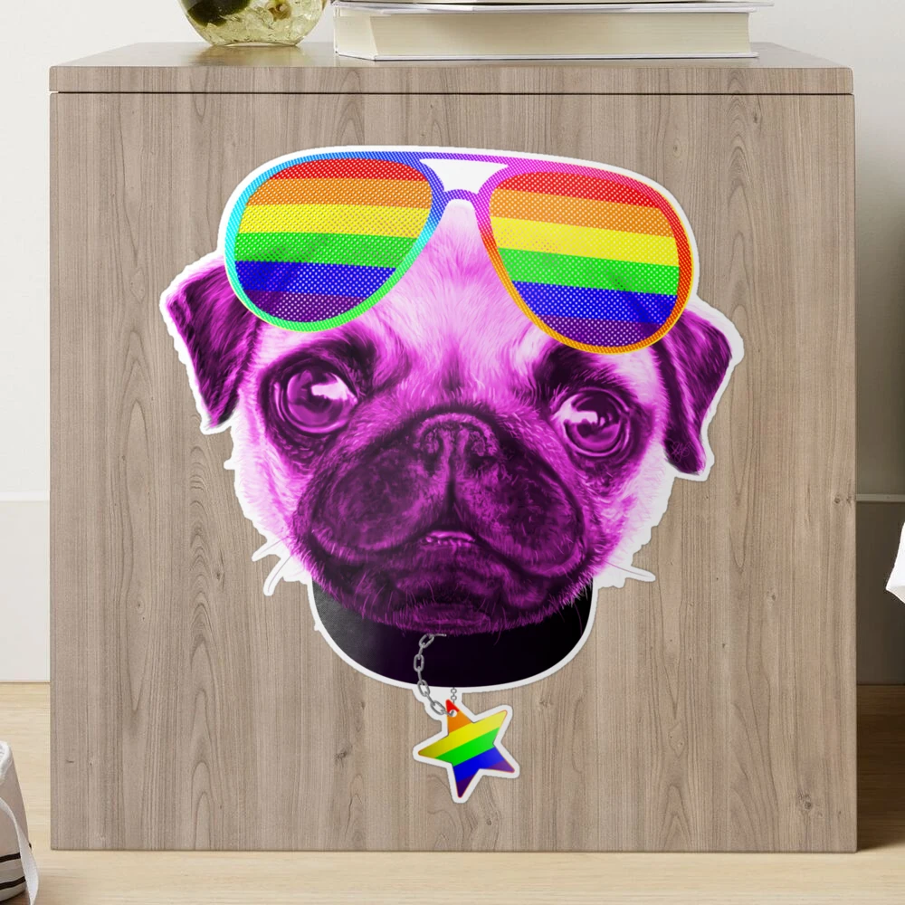 Gay Pride Pug LGBT Dog Sunglasses  Sticker for Sale by