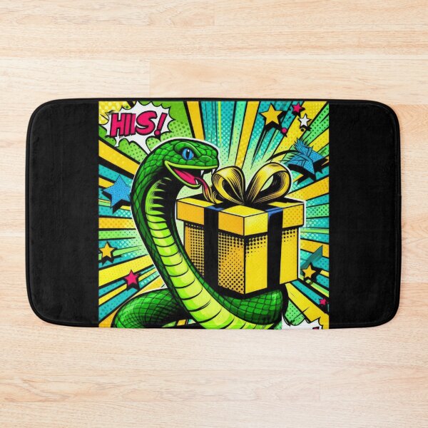 Item preview, Christmas Vintage pop art Green snake with yellow gift,christmas animals,christmas Vintage designed and sold by Expressions-Sel.